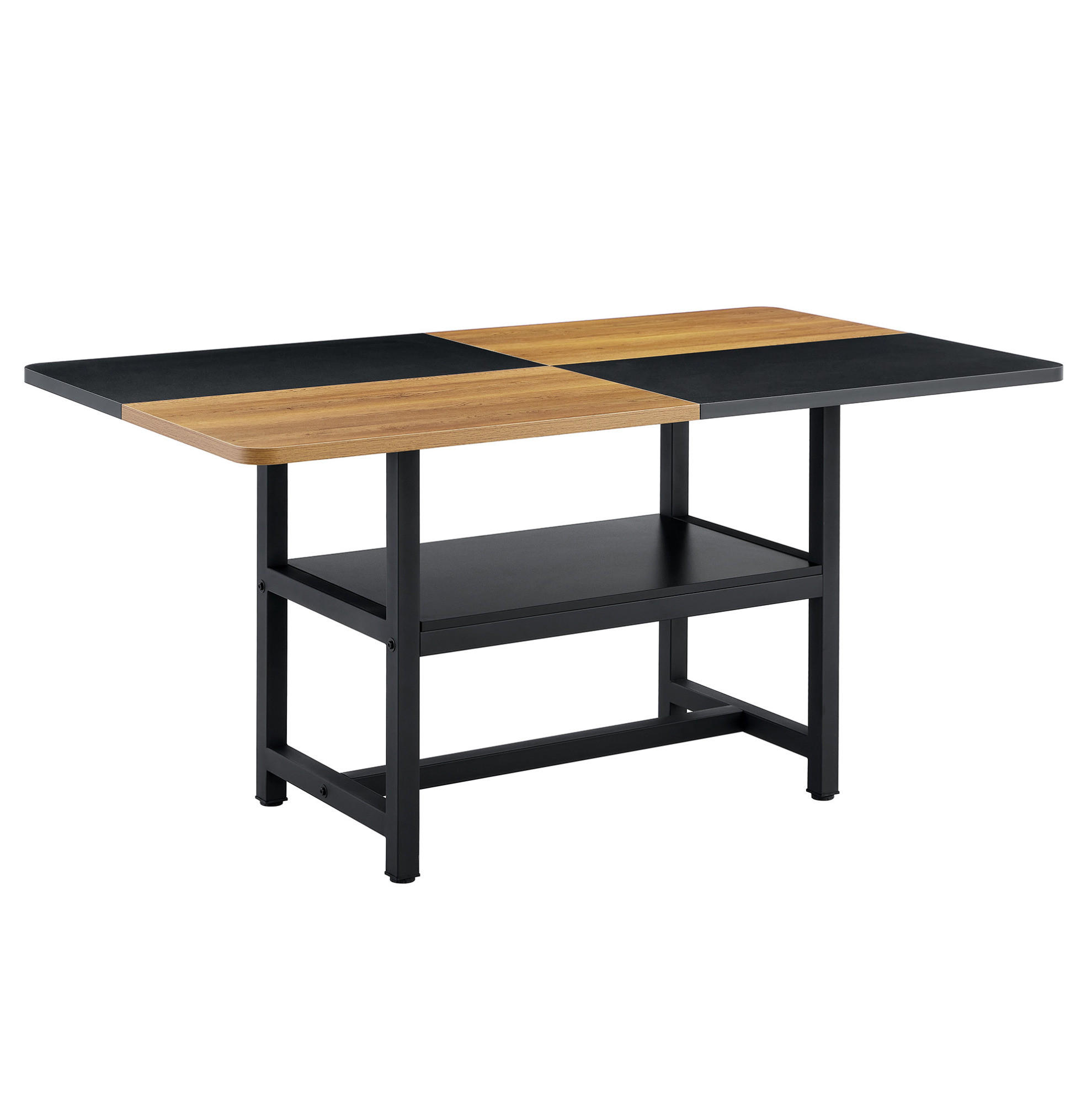 Modfu JÍDELNÍ stůl z MDF a kovu 160x90x76 cm černá/dekor dřeva s odkládací policí v industriálním stylu
