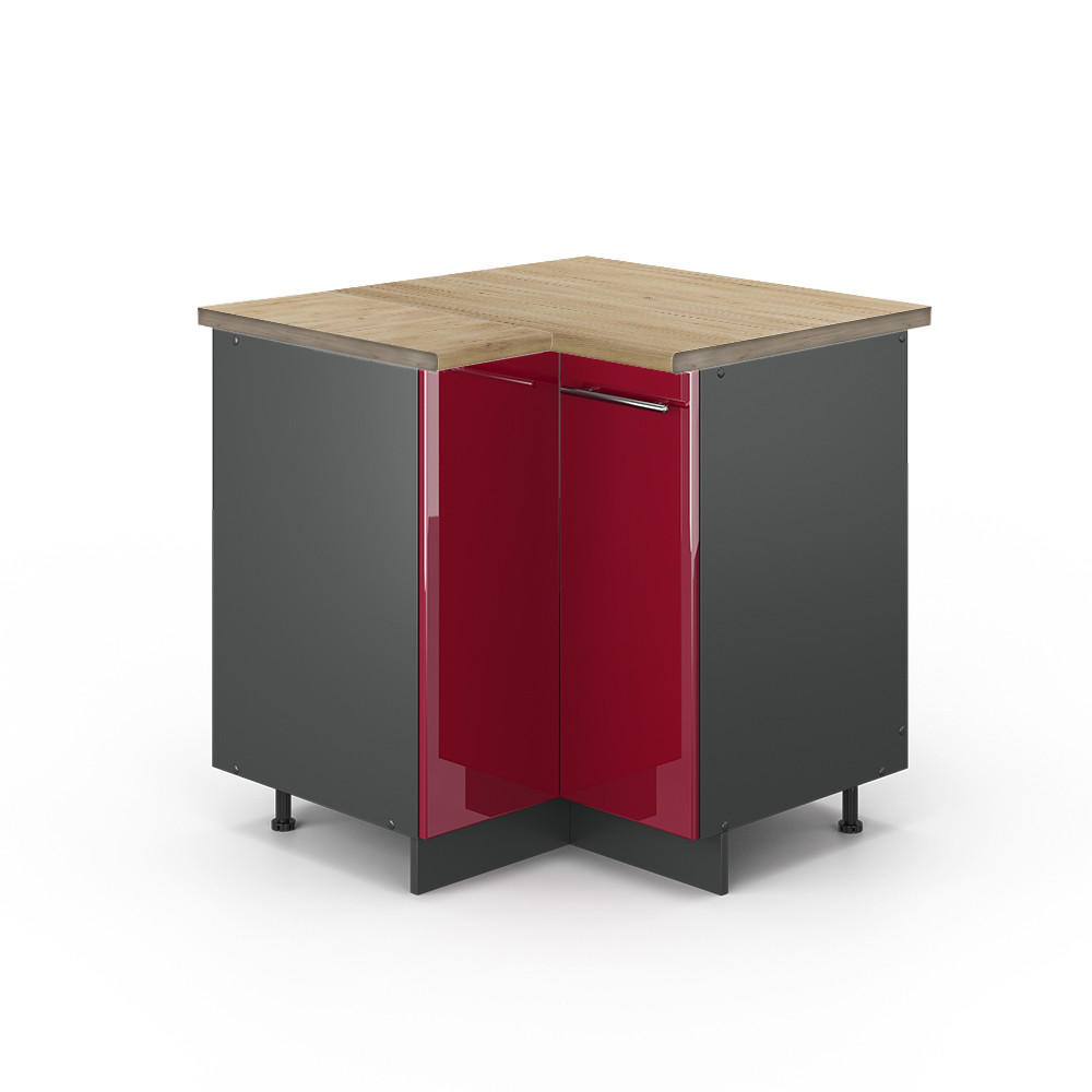 ECKUNTERSCHRANK Fame-Line Bordeaux Hochglanz 80.5 cm, AP Eiche - Bordeaux/Anthrazit, Holzwerkstoff (80.5/82/60cm) - Vicco