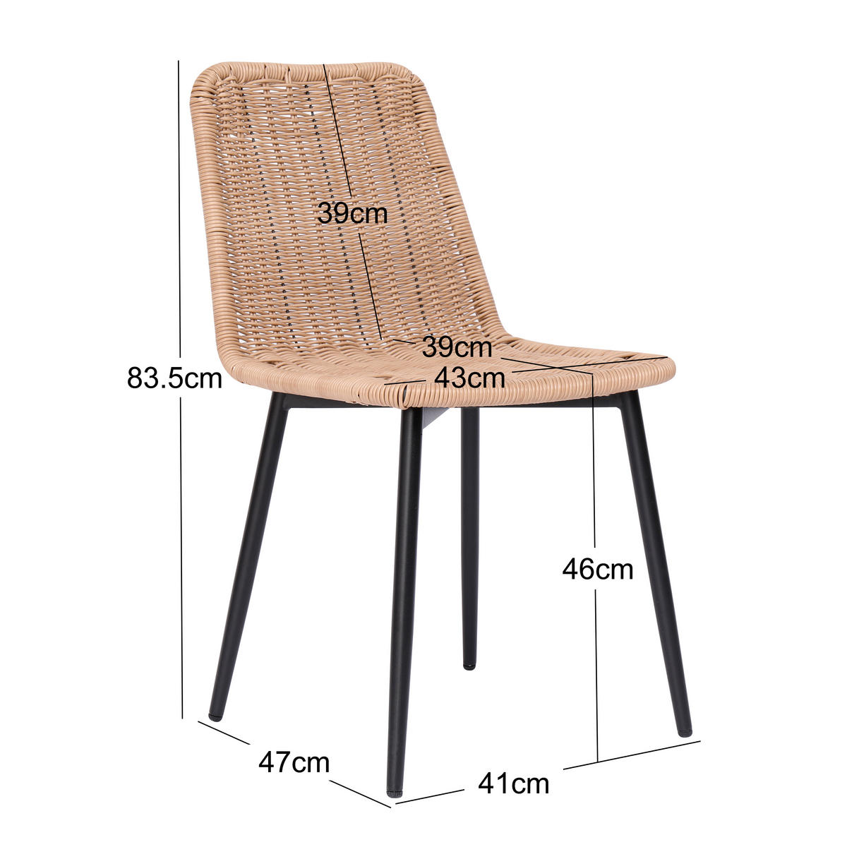 STUHL 4er-Set Rattan Braun - Braun, Metall (43/83/47cm) - Nordlys