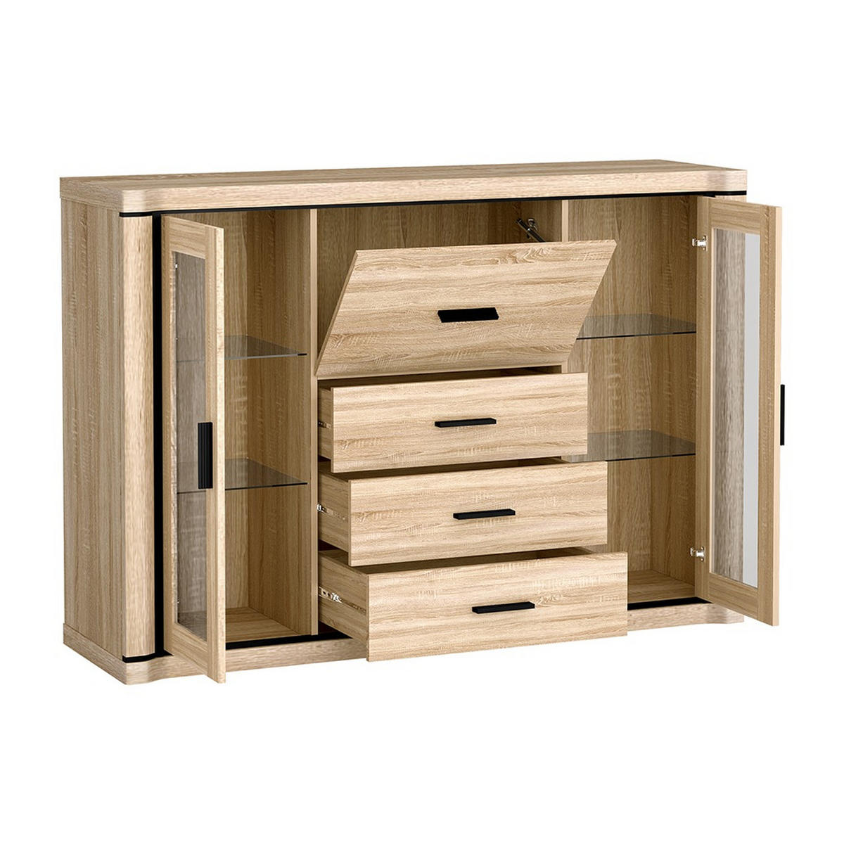 HIGHBOARD Dallas D-7 157 x 111 x 45 cm Eiche Sonoma - Sonoma Eiche, Glas/Holzwerkstoff (157/111/45cm) - Koseto