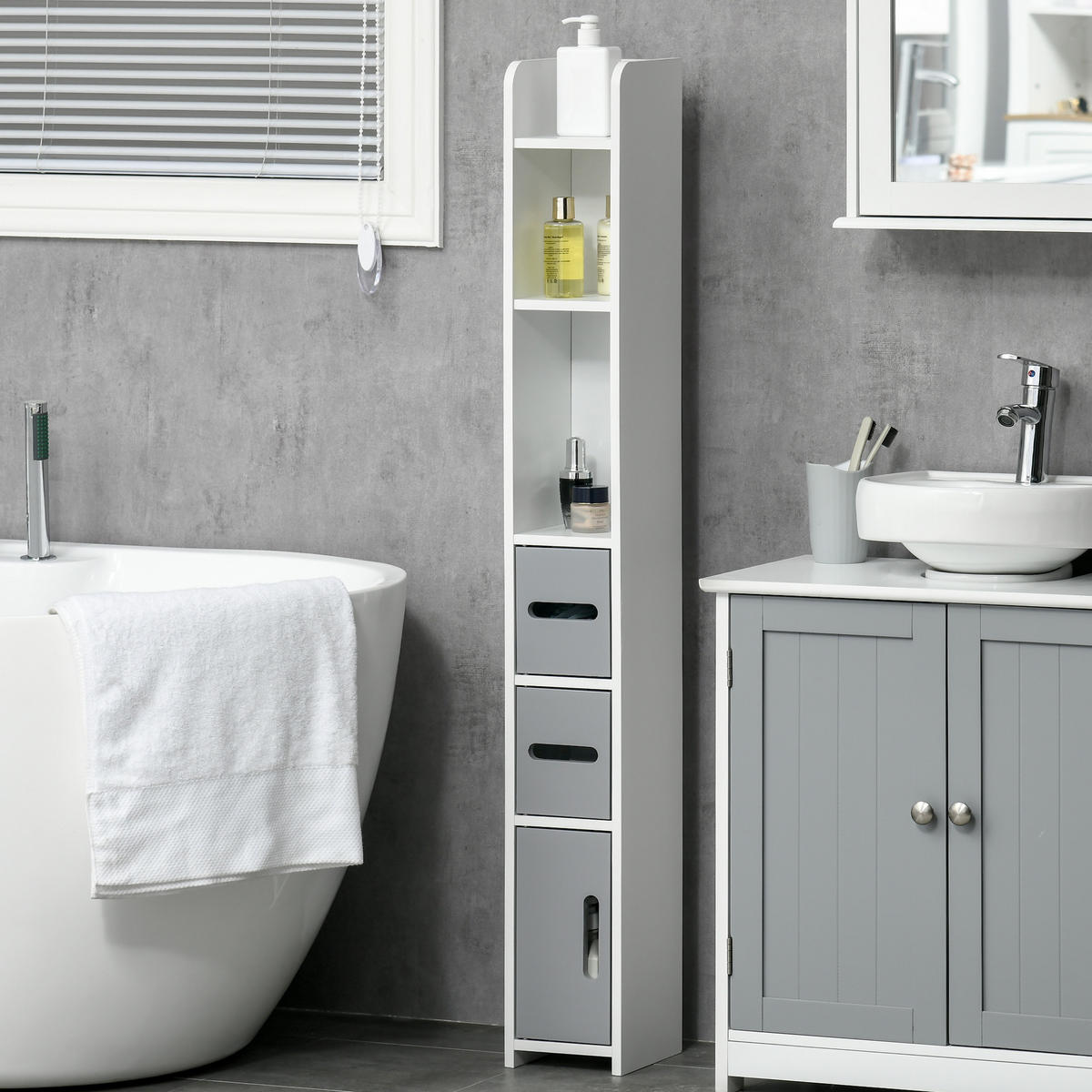 HOCHSCHRANK DE-12432 15/17/120 cm Grau - Grau, Holzwerkstoff (17/120/15cm) - ComfortXL