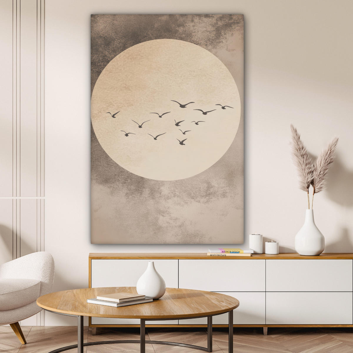 LEINWANDBILD Vogel - Beige - Japanisch 80x120 cm - Taupe, Textil (80/120cm) - MuchoWow