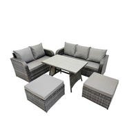 GARTENMÖBEL SET Polyrattan Dunkelgrau 7-Sitzer - Dunkelgrau/Grau, Glas/Kunststoff - Fimous