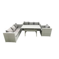 GARTENSET mit 3-Sitzer-Sofa und Sessel, Esstisch Polyrattan Hellgrau 7-Sitzer - Hellgrau/Grau, Glas/Kunststoff - Fimous