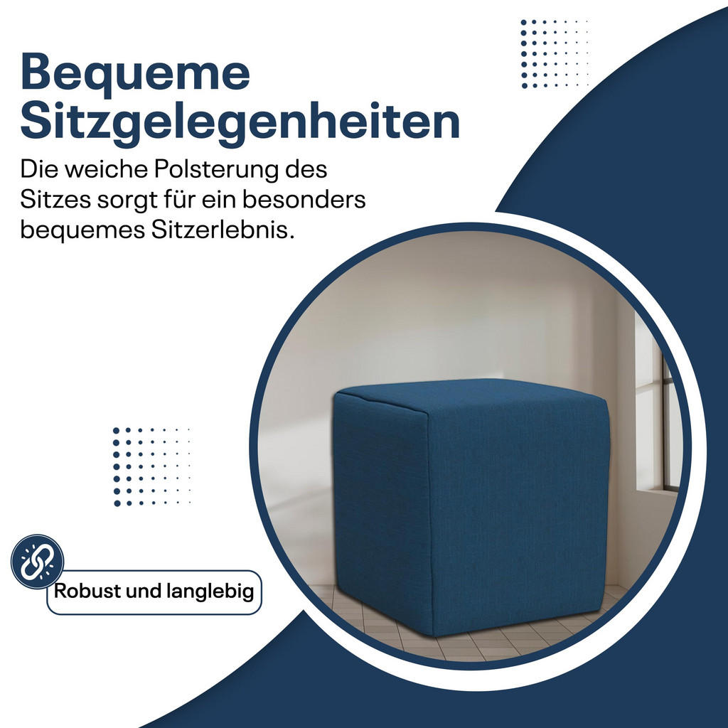 Thumbnail - Best For Home Sitzwürfel, Blau, Textil, 1-Sitzer, Füllung: Schaumstoff, Freiform, 41x41x40 cm, Wohnzimmer, Hocker, Poufs