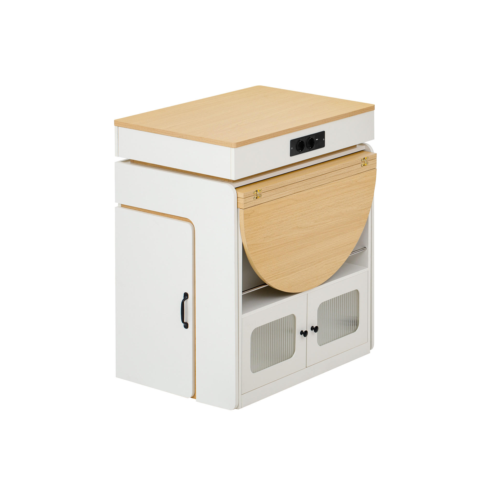 KÜCHENINSEL ausziehbar 55-194/80/95,5 cm mit LED DE-39581 Weiß - Weiß, Holzwerkstoff (80/95.5/55cm) - ComfortXL