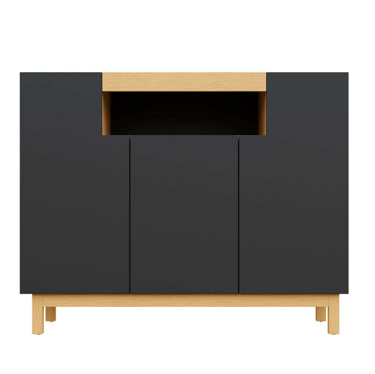 SIDEBOARD 120,5/42/96 cm in Schwarz mit 3 Türen und offenem Fach - Schwarz, Holzwerkstoff (120.5/96/42cm) - Flora Grace
