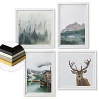 WANDBILDER 4er-Set - 50x50 cm & 40x60 cm Weißer Rahmen - Berge, See, Hirsche, Hütte, Nebel - Weiß, Kunststoff (50/50cm) - ArtPrintCave