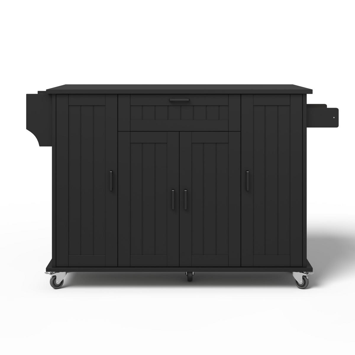 KUCHYŇSKÝ ostrůvek 120/45(70)/95 cm černý z MDF se sklápěcí deskou a kolečky - černá, kompozitní dřevo (120/95/70cm) - OKWISH