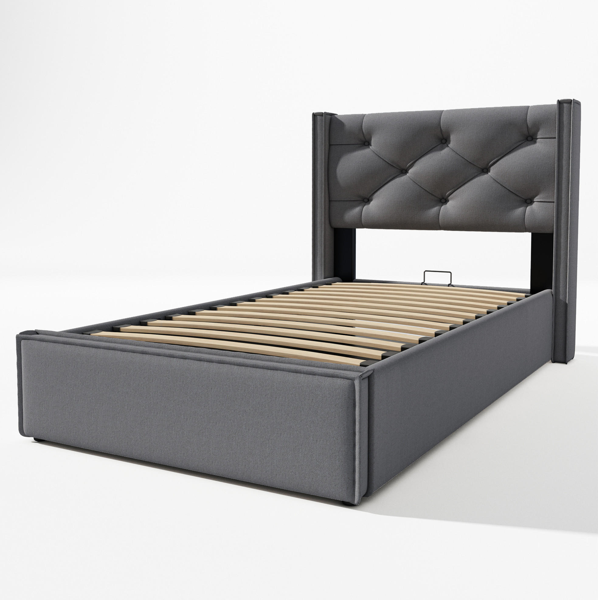 BETT mit Bettkasten 90x200 cm Baumwolle Grau inkl. Matratze - Grau, Metall (90/200cm) - Meubliv