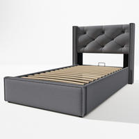 BETT mit Bettkasten 90x200 cm Baumwolle Grau inkl. Matratze - Grau, Metall (90/200cm) - Meubliv