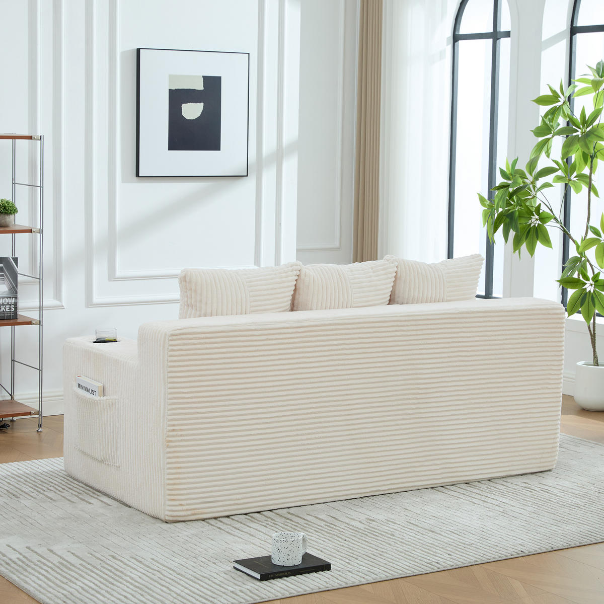 SCHLAFSOFA Modular mit Getränkehaltern und Seitentaschen, DE-42913, Beige - Beige, Textil (172/64/87cm) - ComfortXL