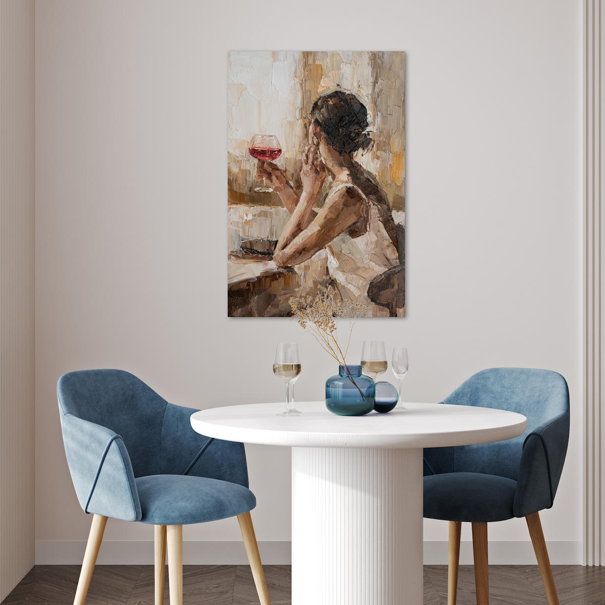 POSTER Ölgemälde - Frau - Wein 40x60 cm - Hellbraun, Papier (40/60/0.1cm) - MuchoWow