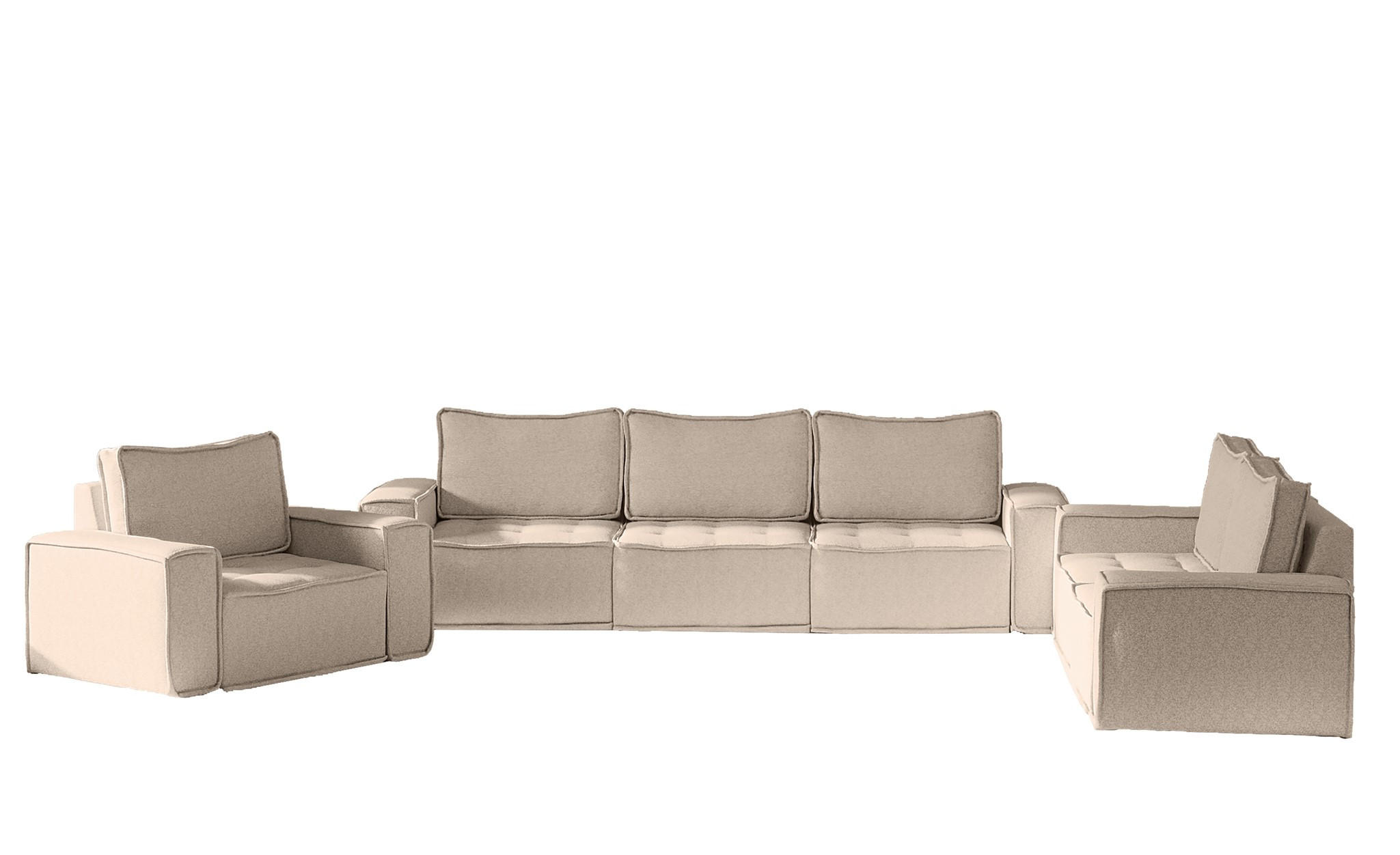 SOFASET Sande 3-2-1 Stoff Alpine - Hellbraun, Holzwerkstoff/Textil (292/85/90cm) - Fun Möbel