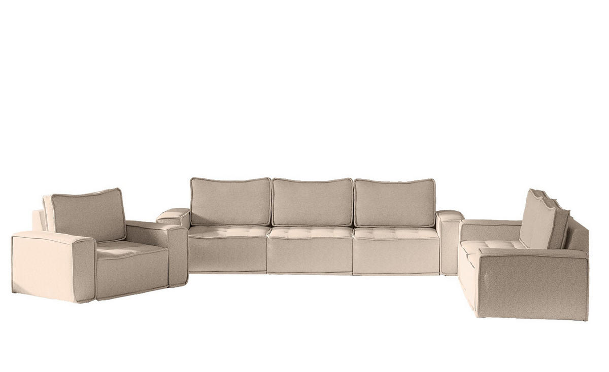 SOFASET Sande 3-2-1 Stoff Alpine - Hellbraun, Holzwerkstoff/Textil (292/85/90cm) - Fun Möbel