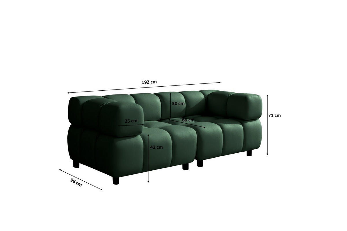 SOFA 3-Sitzer Modular, Couch, Veloursstoff Bluvel, Grün, Bolla - Grün, Holz (192/71/96cm) - Kaiser Möbel