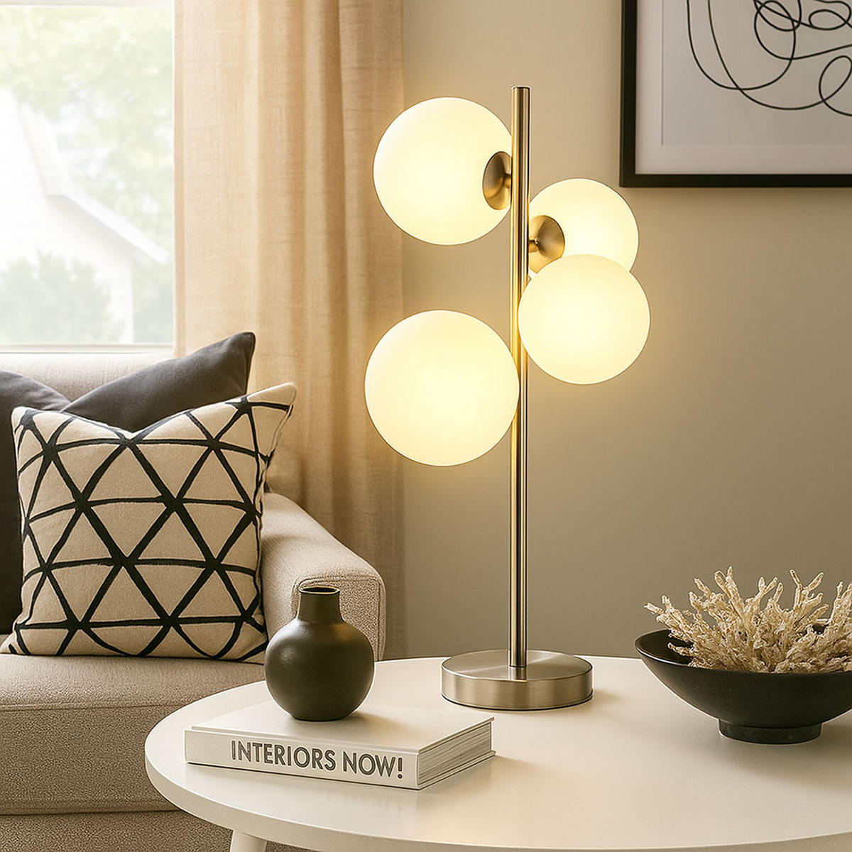 LED TISCHLEUCHTE Glas 4 flammig - Silberfarben, Glas (23.7/19.3/48cm) - Globo Lighting