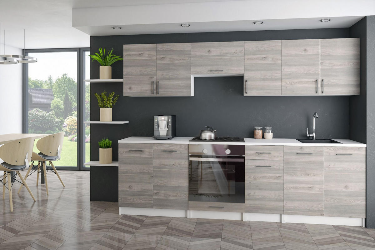 KÜCHENZEILE LECO 240 eiche nelson - Dunkelbraun, Holzwerkstoff (240/82/46cm) - roe furniture