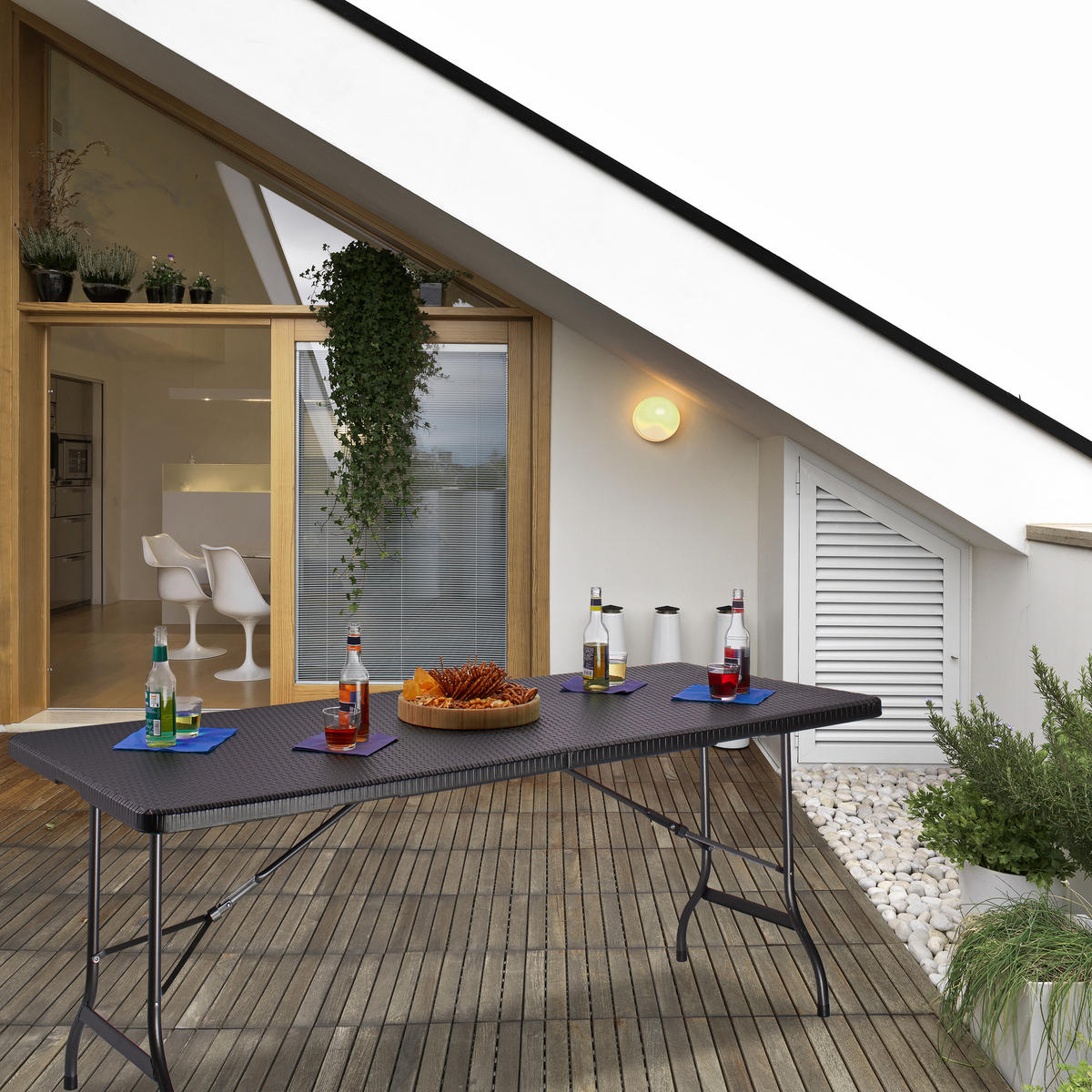 GARTENTISCH - Schwarz, Kunststoff/Metall (74/178/72cm) - Relaxdays