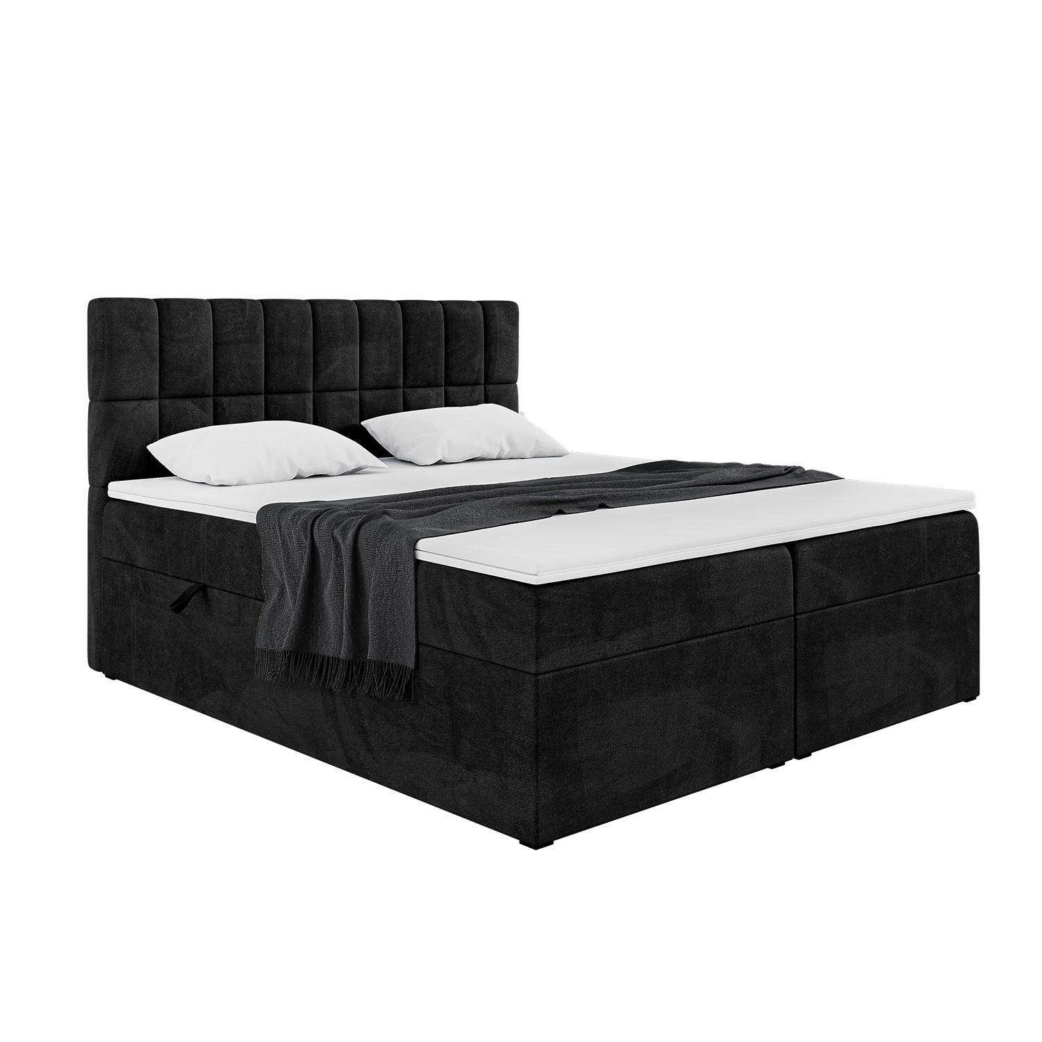 BOXBETT LUKAS 160x200 cm in Schwarz Samt - Schwarz, Holz/Holzwerkstoff (160/200cm) - Meblini