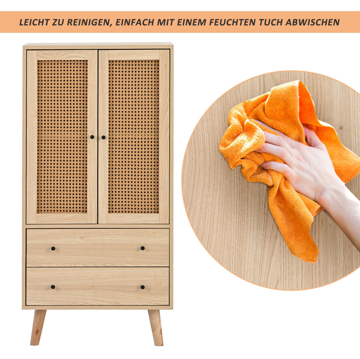 SIDEBOARD 60/40/120 cm Eiche aus Spanplatte mit Rattanfront - Eichefarben, Holzwerkstoff (40/120/60cm) - OKMYHOME