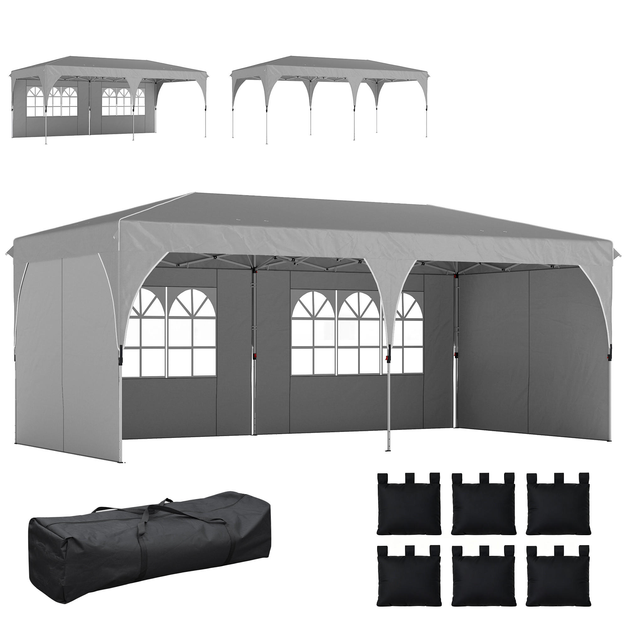 PAVILLON DE-14055 Pop-up 3/6 m, höhenverstellbar, UV50+ Grau - Hellgrau, Textil (300/275/595cm) - ComfortXL