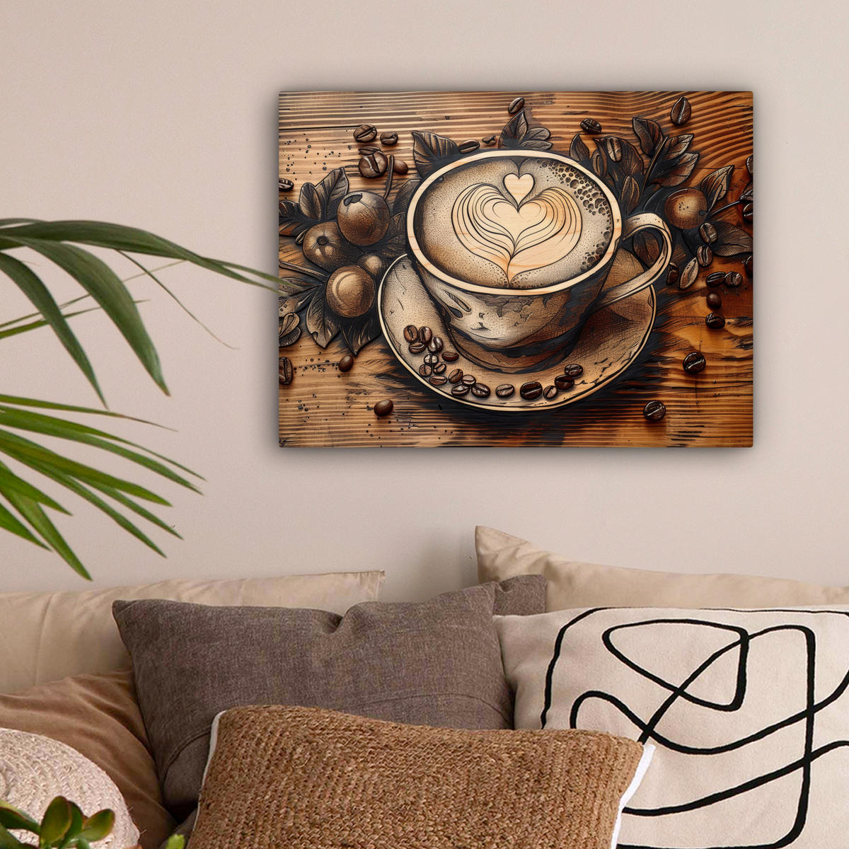 LEINWANDBILD Kaffee - Vintage - Braun - Tasse - Holz 40x30 cm - Braun, Textil (40/30cm) - MuchoWow