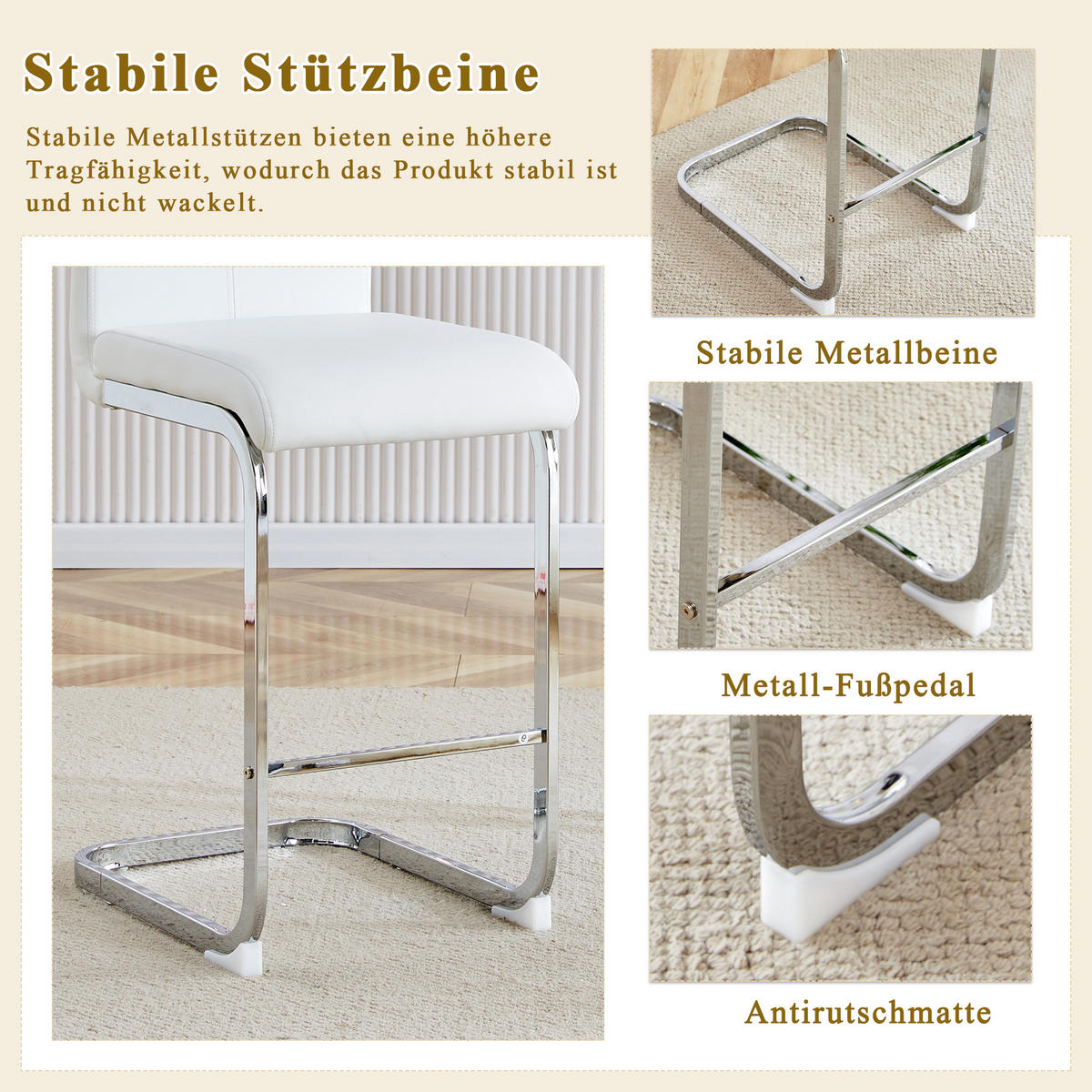 BARHOCKER 2er-Set Weiß mit PU-Leder und Fußstütze - Weiß, Metall (39/96.5/46.5cm) - PANGIVO
