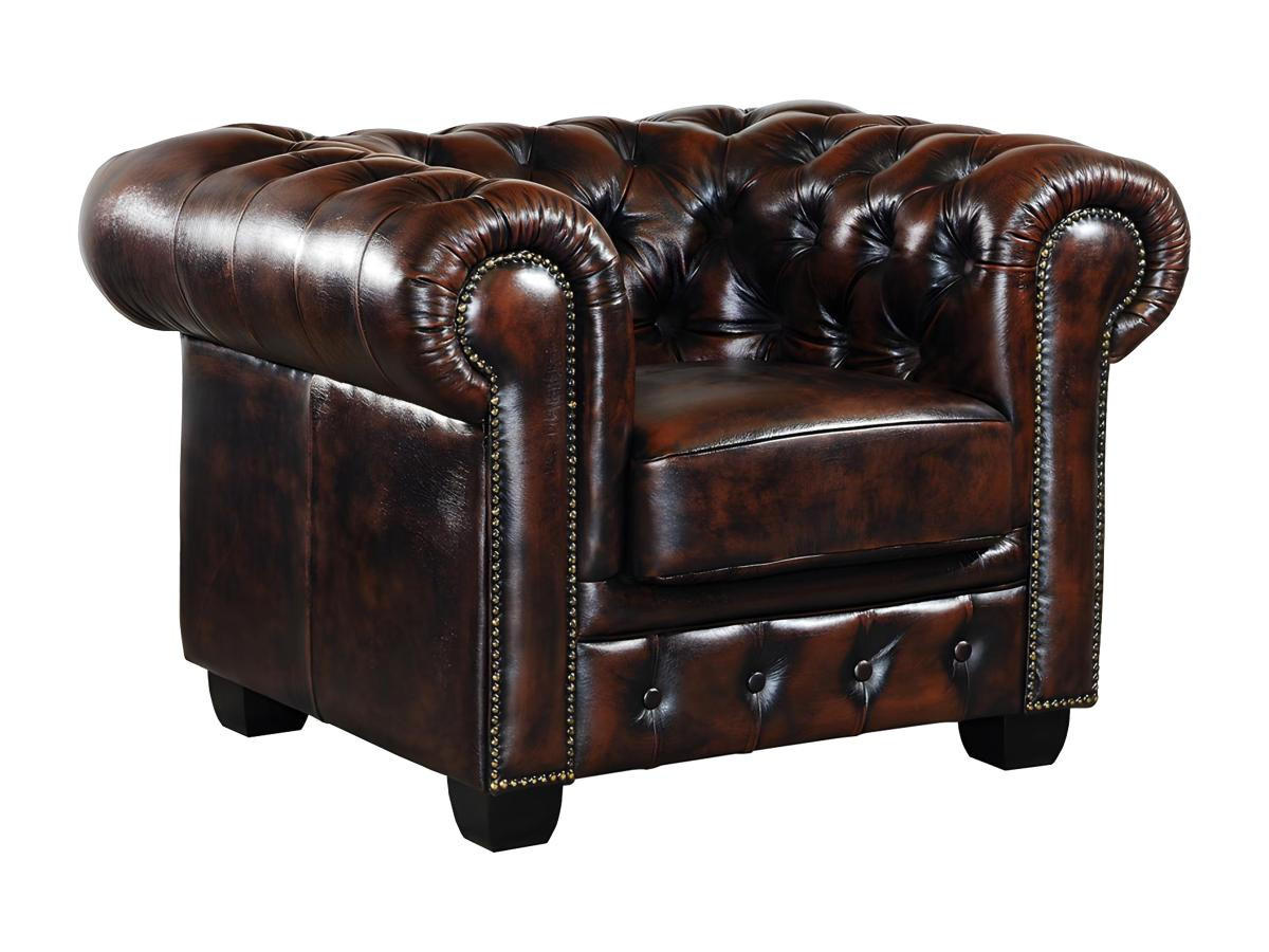 CHESTERFIELD Ledersessel - Büffelleder - Braun - BRENTON - Dunkelbraun, Leder (96/73/105cm) - Vente-Unique