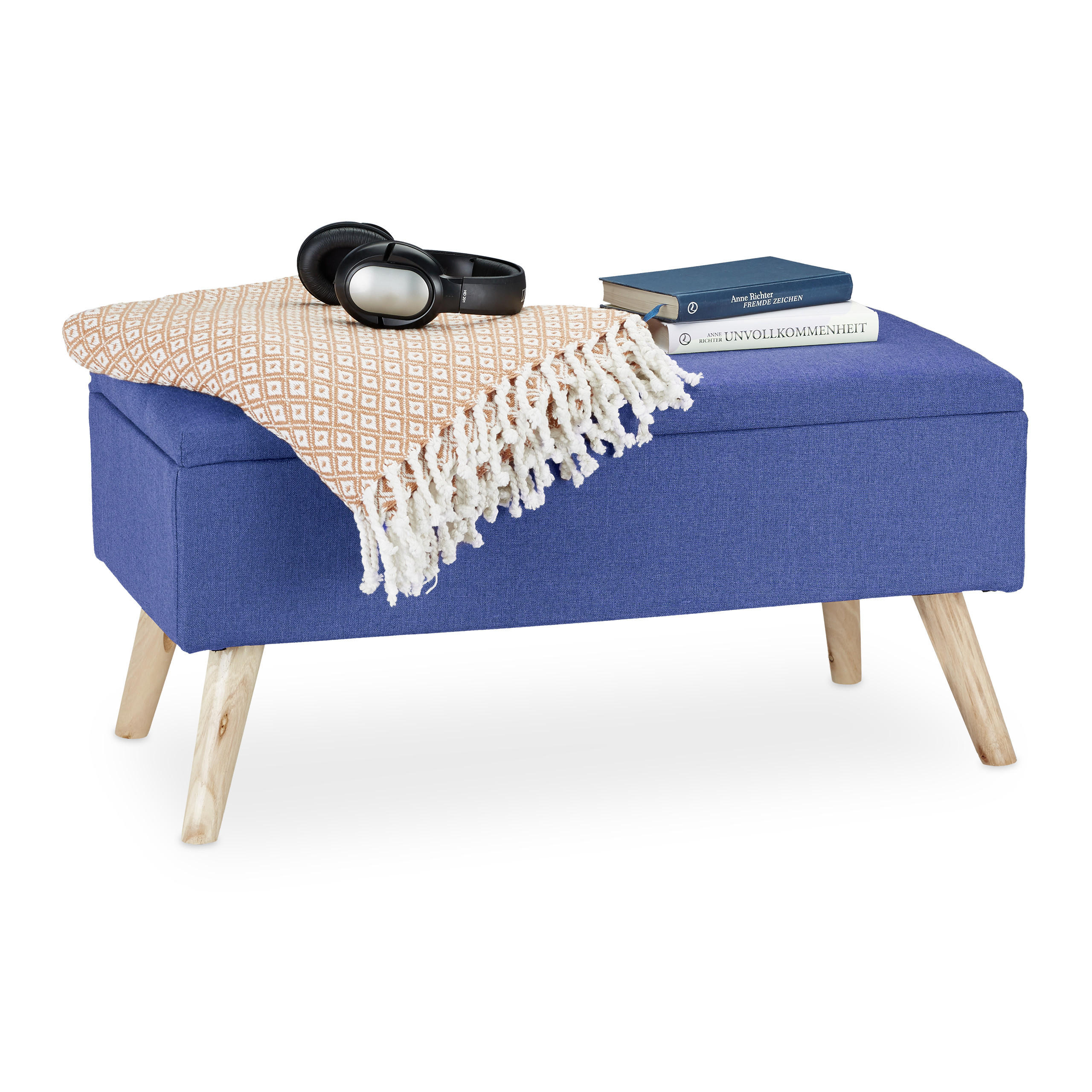 SITZBANK - Blau, Holz/Holzwerkstoff (79.5/39.5/39.5cm) - Relaxdays