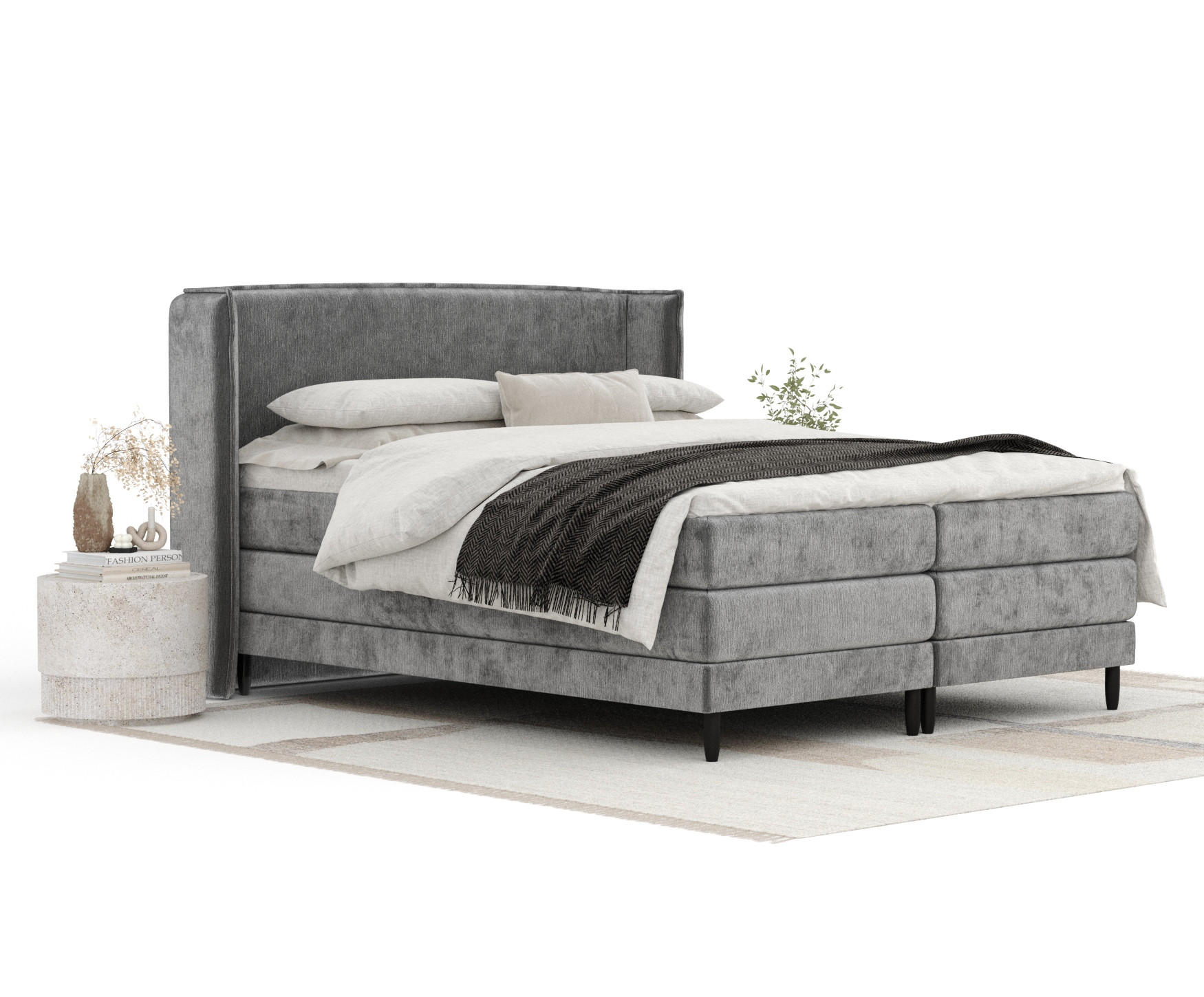 BOXSPRINGBETT Carizzo Grau 160/200 cm mit Matratze und Topper - Schwarz/Grau, Holz/Holzwerkstoff (160/200cm) - Maison de Reve