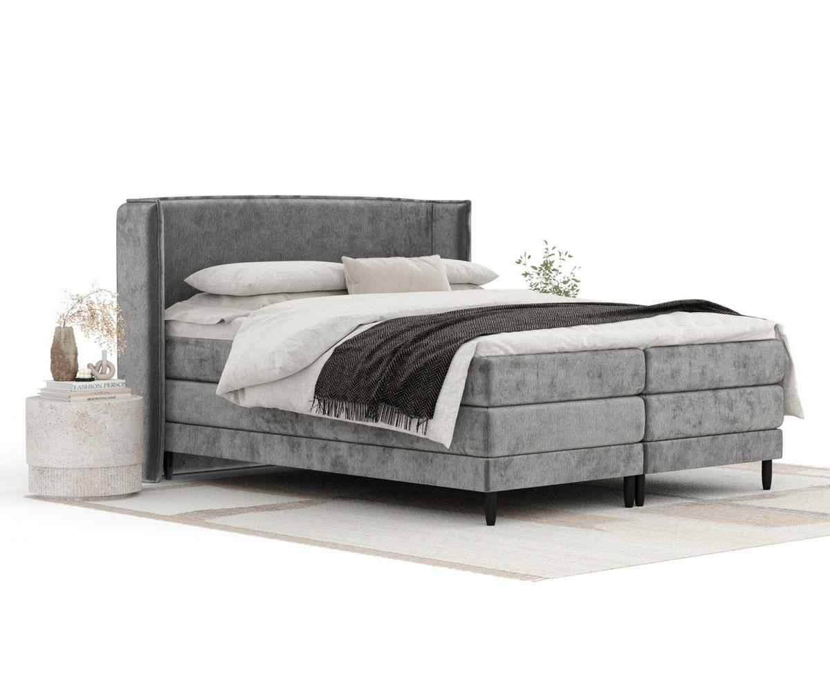 BOXSPRINGBETT Carizzo Grau 180/200 cm mit Matratze und Topper - Schwarz/Grau, Holz/Holzwerkstoff (180/200cm) - Maison de Reve