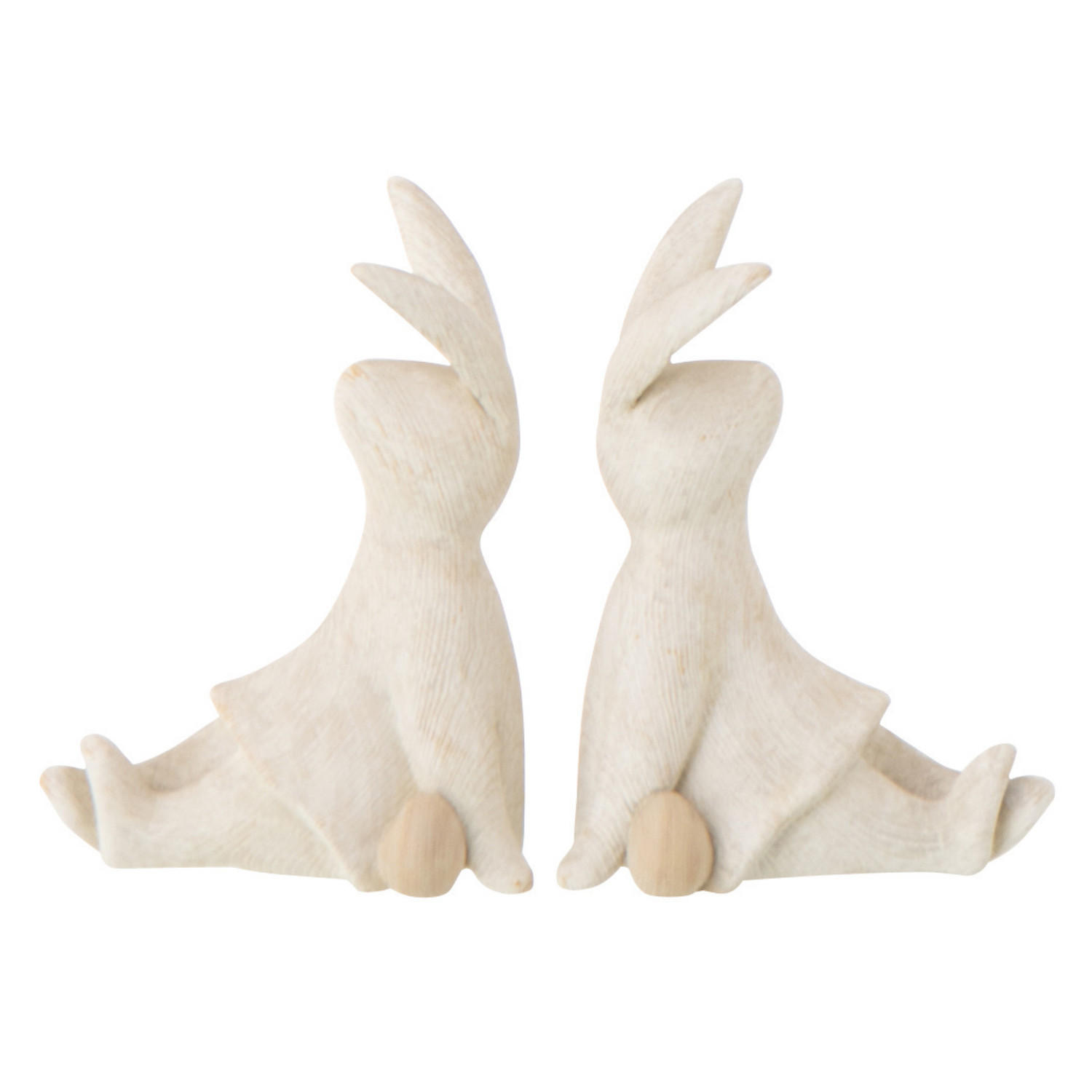 DEKO KANINCHEN SITZEND (2ER SET) - Beige, Glas/Naturmaterialien (7.5/10/6cm) - J-Line