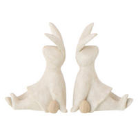 DEKO KANINCHEN SITZEND (2ER SET) - Beige, Glas/Naturmaterialien (7.5/10/6cm) - J-Line