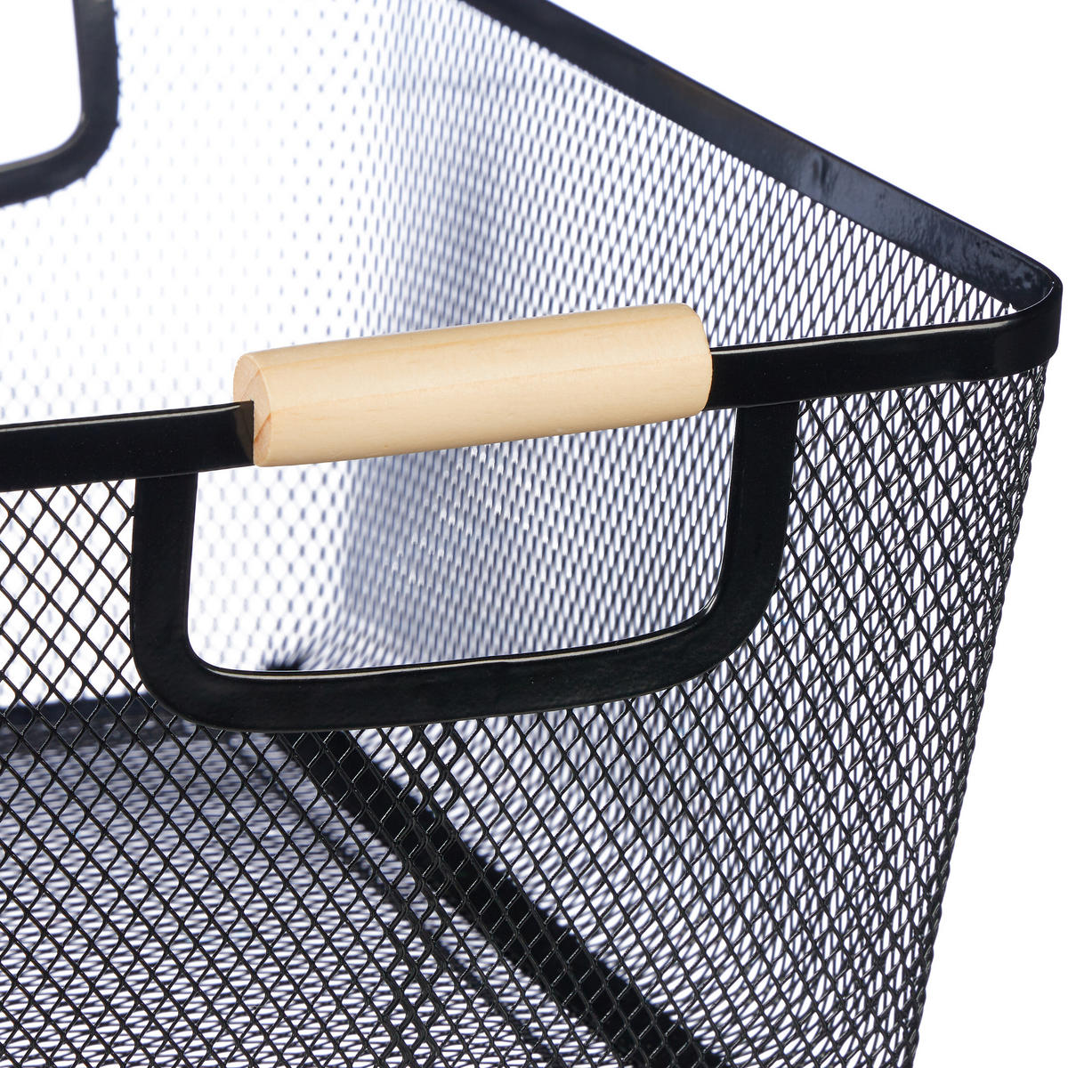 DRAHTKORB - Schwarz, Holz/Metall (37/16.5/22.5cm) - Relaxdays