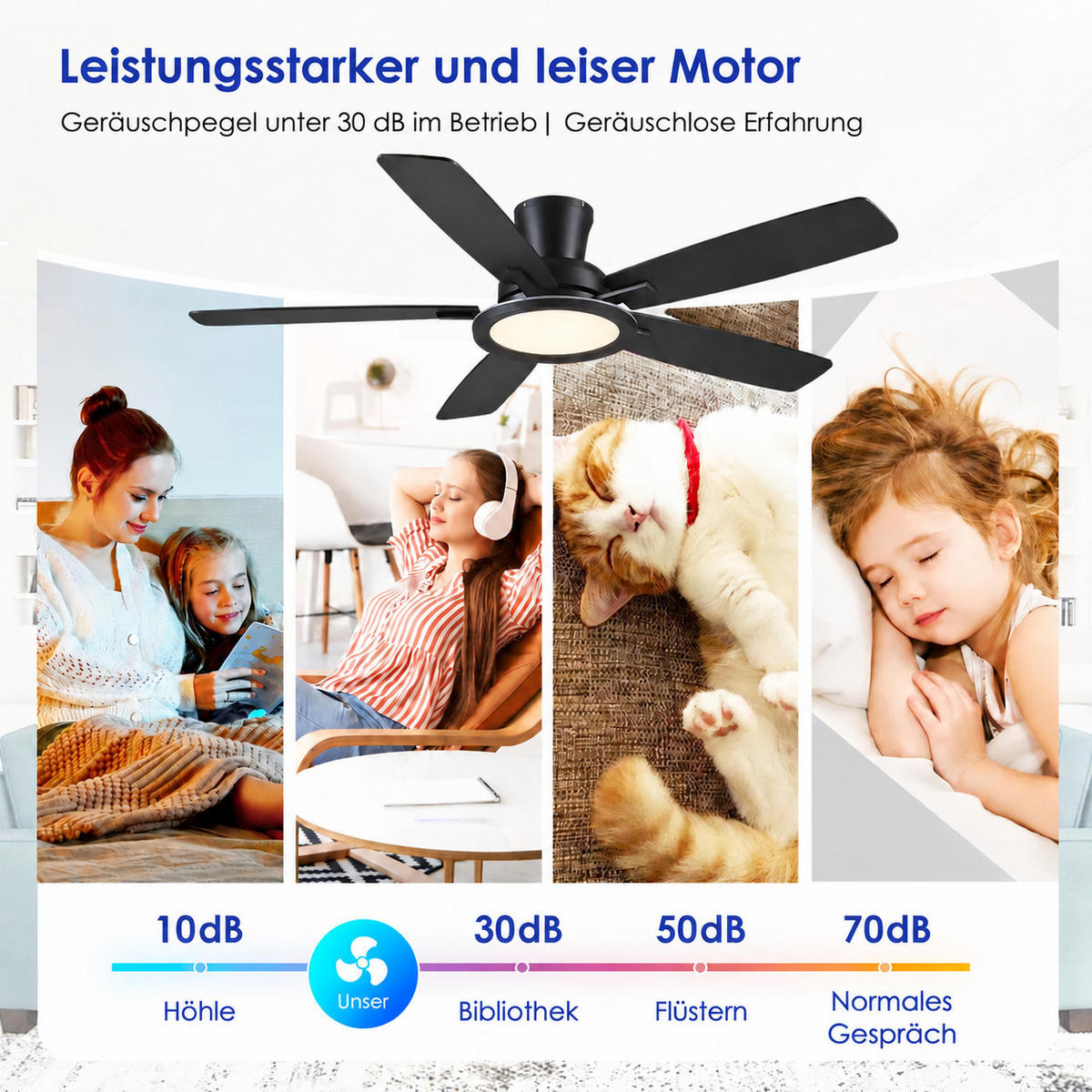 DECKENVENTILATOR Schwarz 132 cm mit RGB-LED und leisem DC-Motor - Schwarz, Metall (132/132/22cm) - Surtime