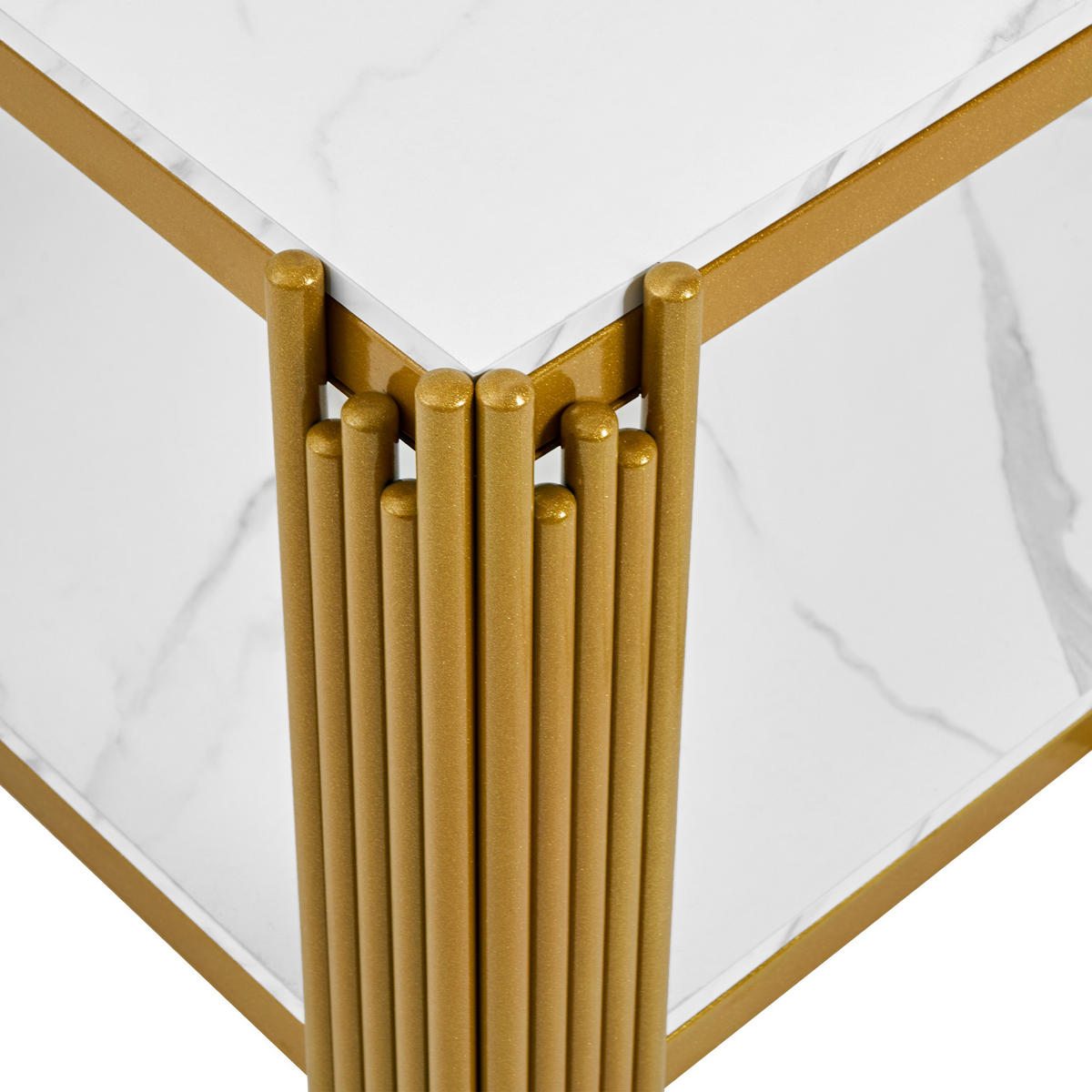 COUCHTISCH DE-220 Rechteckig Weiß-Gold - Weiß, Holzwerkstoff (64/114/46cm) - ComfortXL