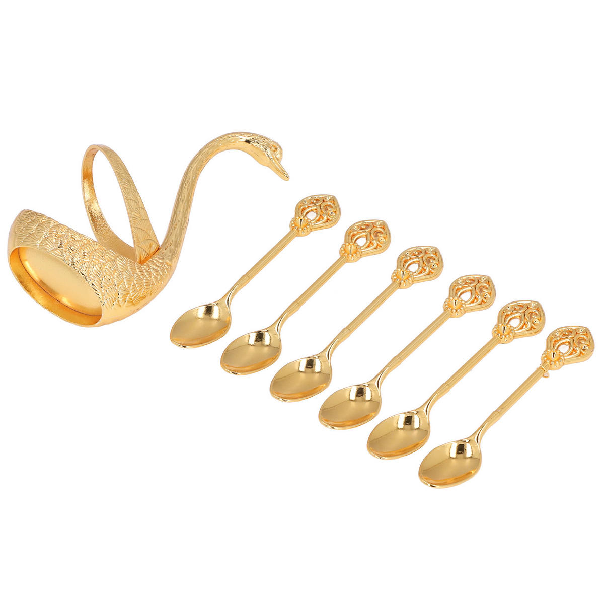BESTECK-SET Gold Schwanen-Design, Zinklegierung, glänzend, Geschenkidee - Goldfarben, Metall