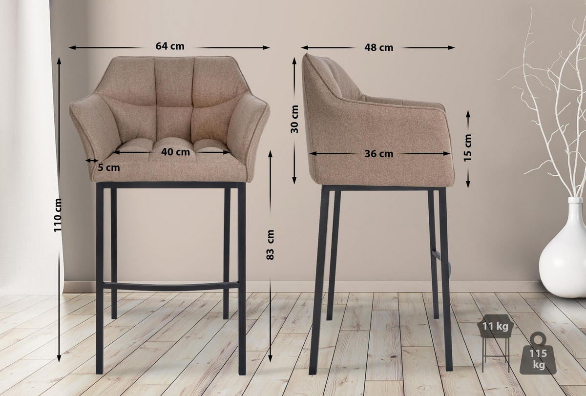 BARHOCKER Filz taupe - Taupe/Schwarz, Textil/Metall (64/110/48cm) - CLP