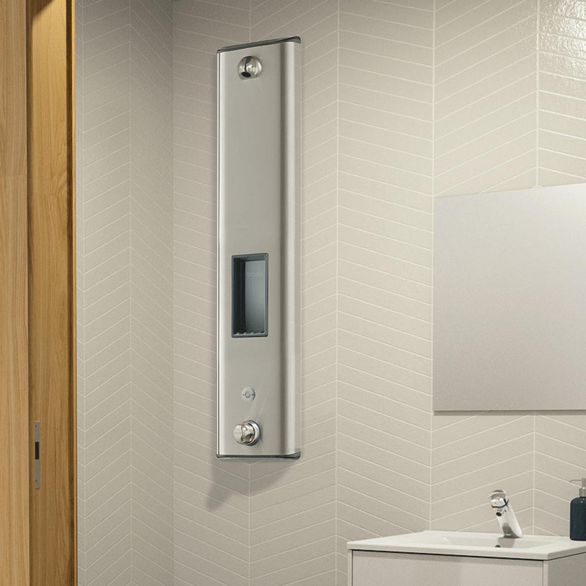 DUSCHELEMENT SECURITHERM Edelstahl, Thermostat, Netzbetrieb 230/6 V - Edelstahlfarben, Metall (26/19/127cm) - Delabie