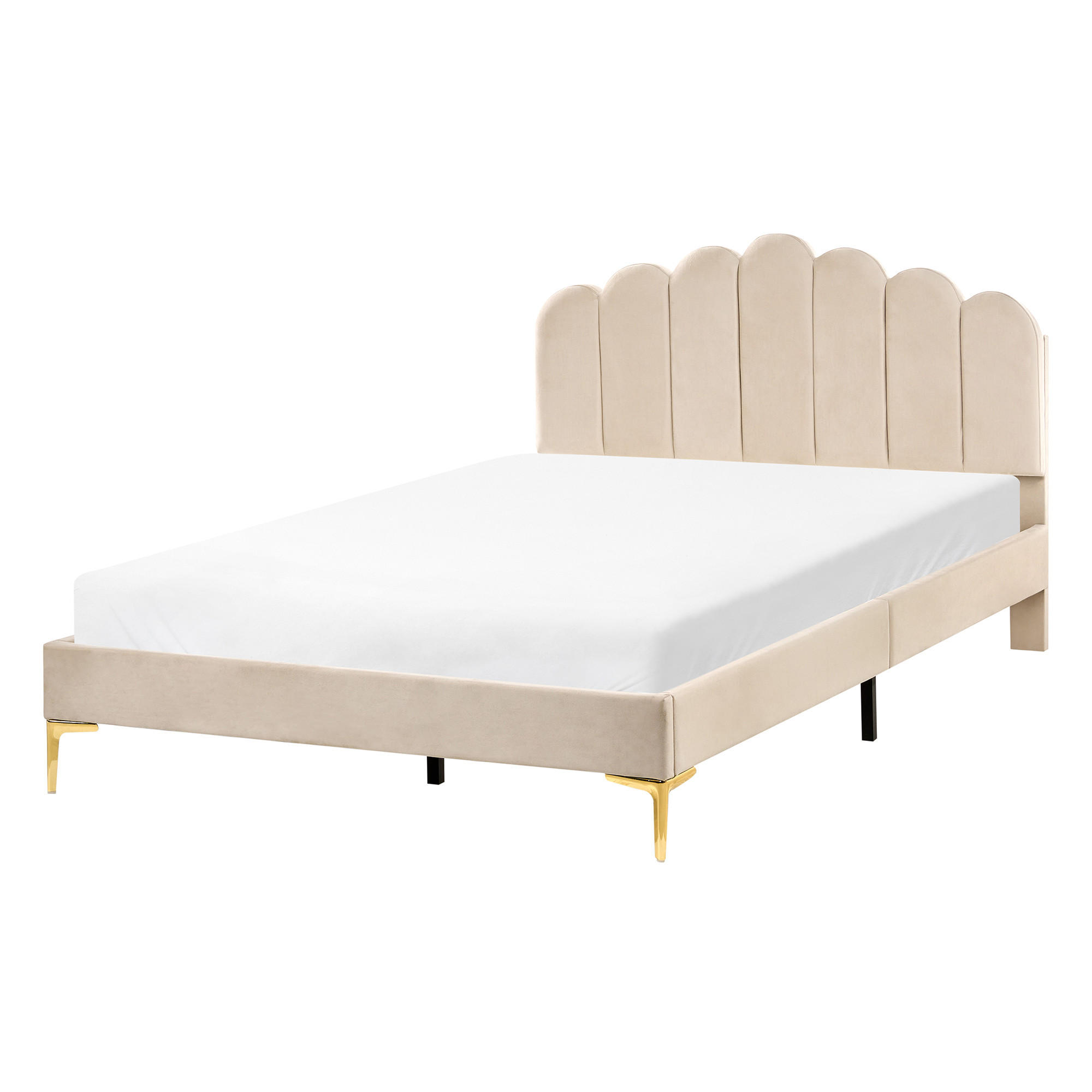 BETT mit Lattenrost 140/200 Samtstoff Beige Sauvian - Beige, Textil (140/200cm) - Beliani