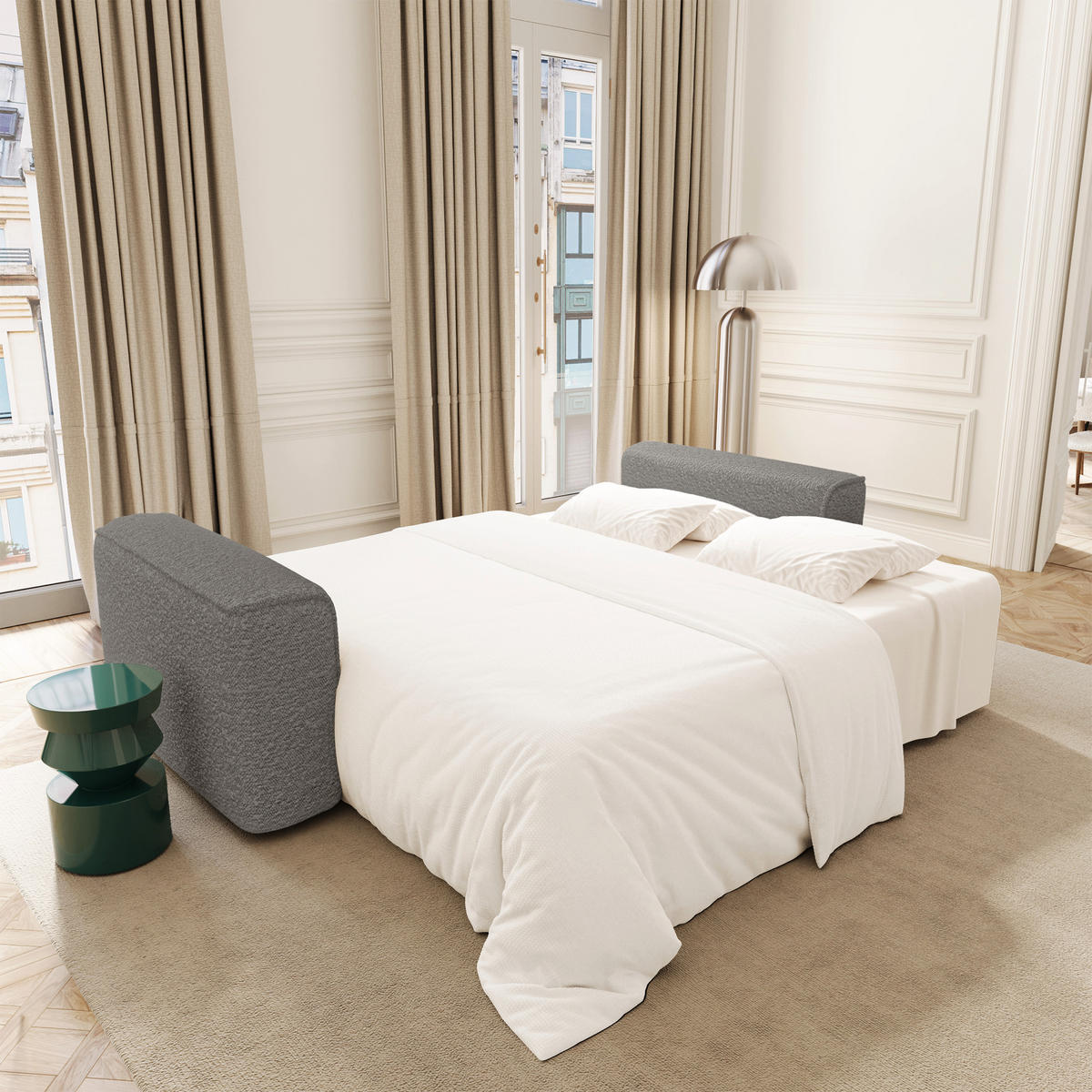 SCHLAFSOFA mit Stauraum COMO Bouclé-Stoff Graphitgrau 254cm - Dunkelgrau/Graphitfarben, Textil (254/78/95cm) - Premium Interiors