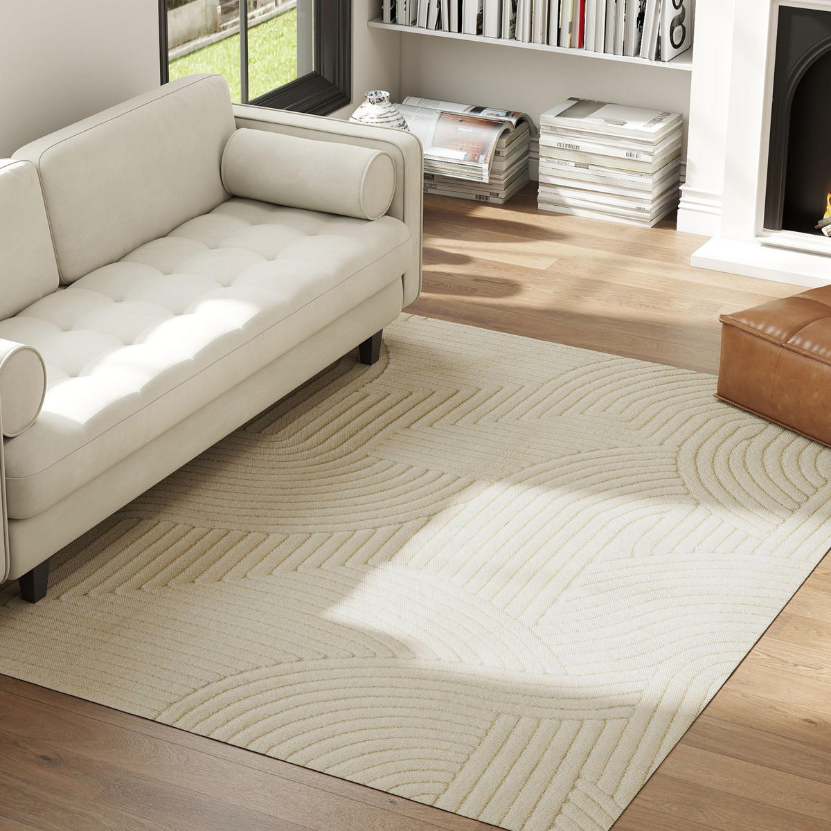 TEPPICH Anti-Rutsch Geometrisch Hochflor Wohnzimmerteppich mit Modern-Design - Creme, Textil (160/230cm) - HOMCOM