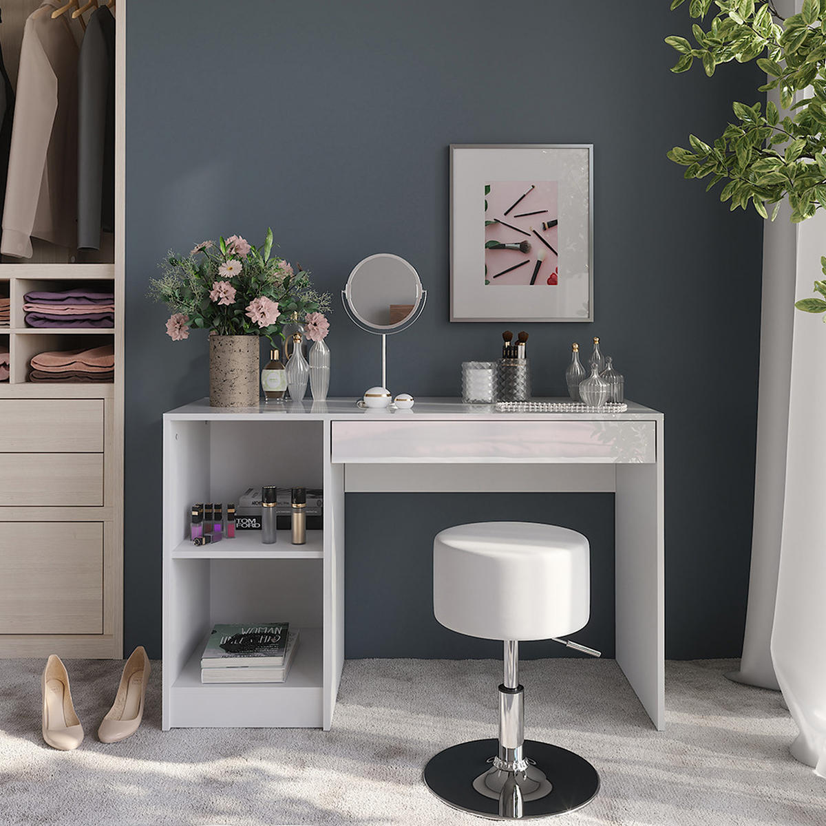 TOALETNÍ STOLEK Sherry Bílá/bílý vysoký lesk - vysoce lesklá bílá, kompozitní dřevo (119.8/76/50.1cm) - Vicco