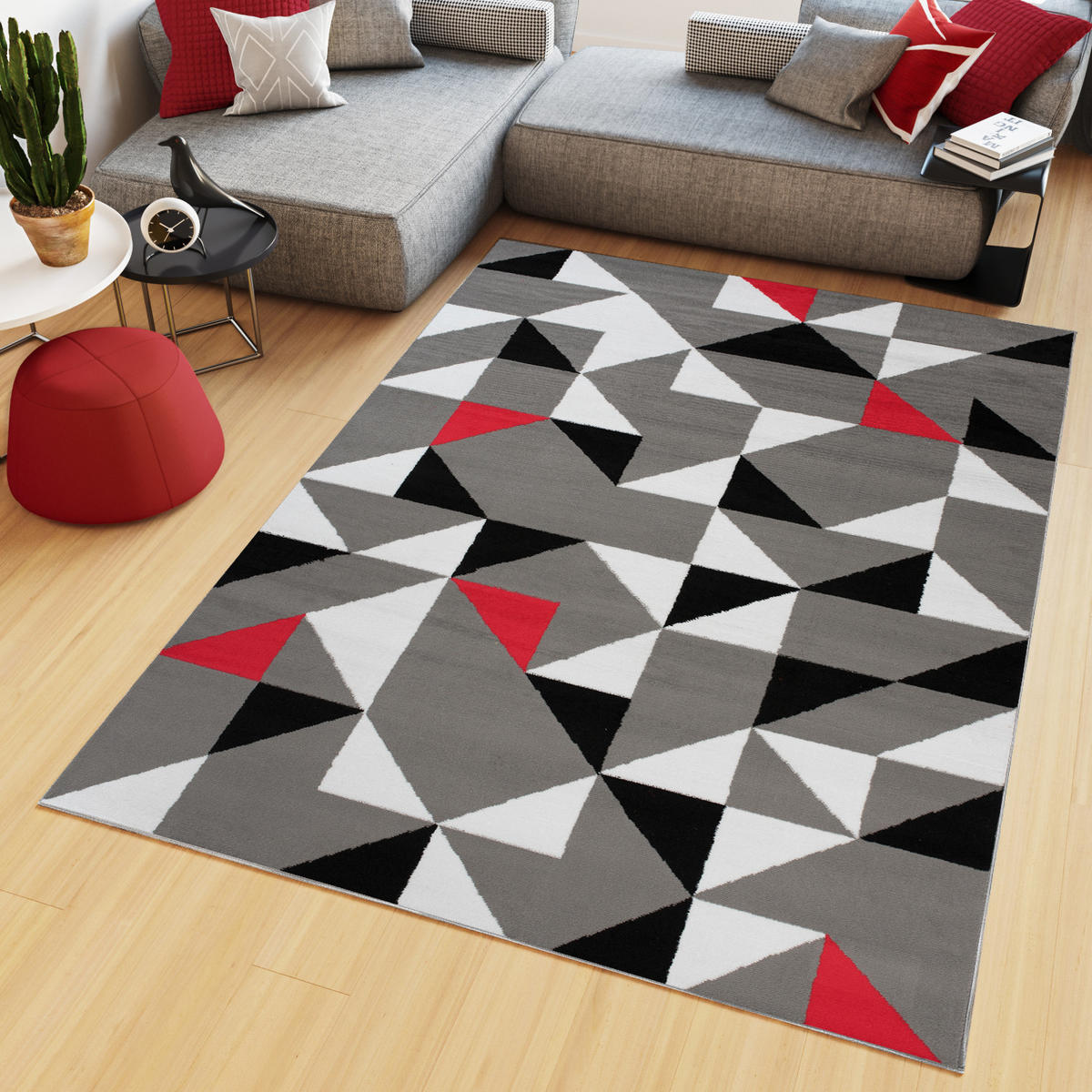 TEPPICH MAYA Rot Dreiecke Geometrisch 130/190 cm - Rot, Textil (130/190cm) - Tapiso
