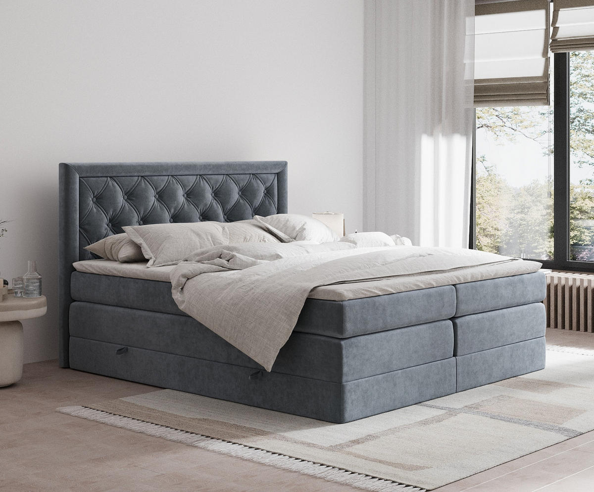 BOXSPRINGBETT Aurelia Grau 160/200 cm - Schwarz/Grau, Holz/Holzwerkstoff (160/200cm) - Maison de Reve