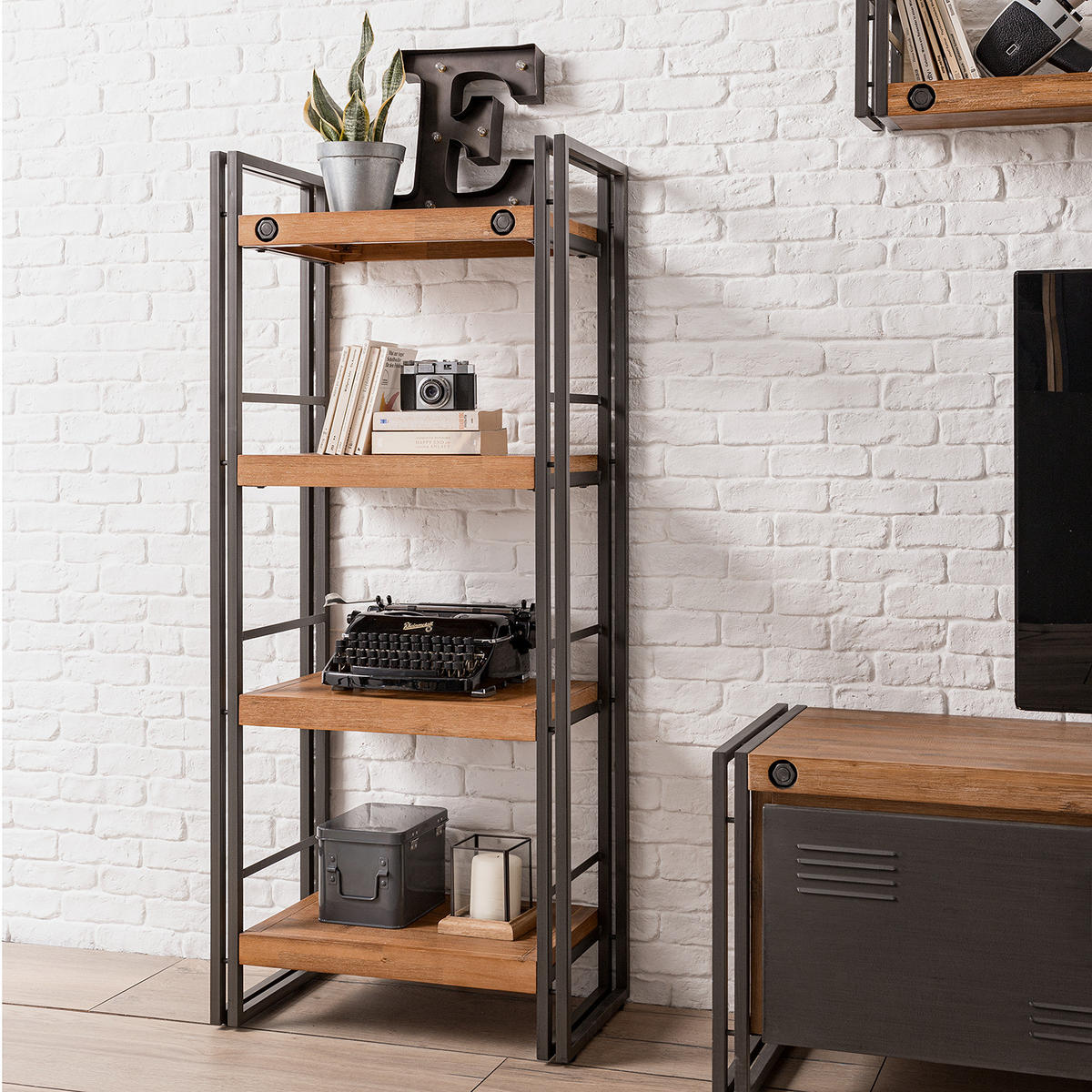 REGAL - 3 Fächer, Akazie massiv / Metall - Akaziefarben, Holz (60/140/35cm) - home24