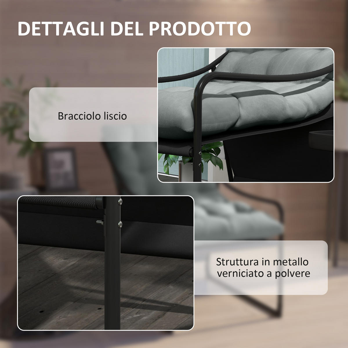 GARTENSTUHL,STAHL-POLYESTER gepolstert,grau-schwarz - Grau, Metall (110/88/62cm) - Vallsero