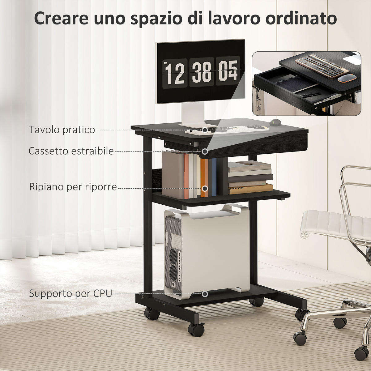 BÜROTISCH Schwarz 1 Stück - Schwarz, Holzwerkstoff (51/79/56cm) - GiPP
