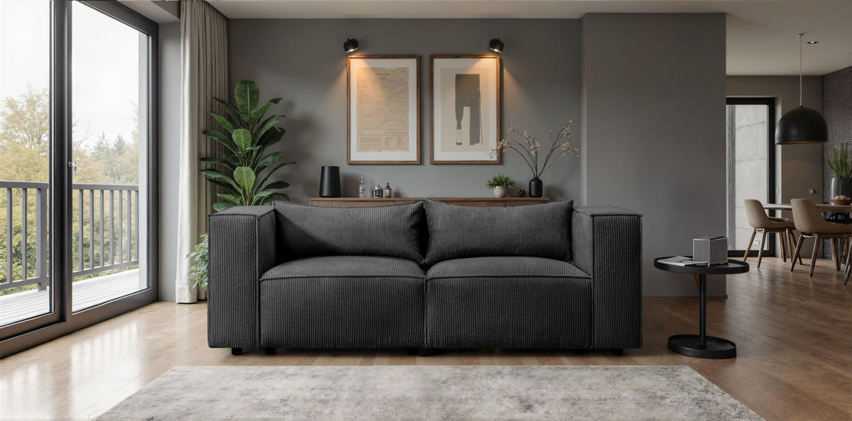 SOFA 2-sitzer Nevio - Schwarz, Holzwerkstoff/Textil (210/71/105cm) - Fun Möbel